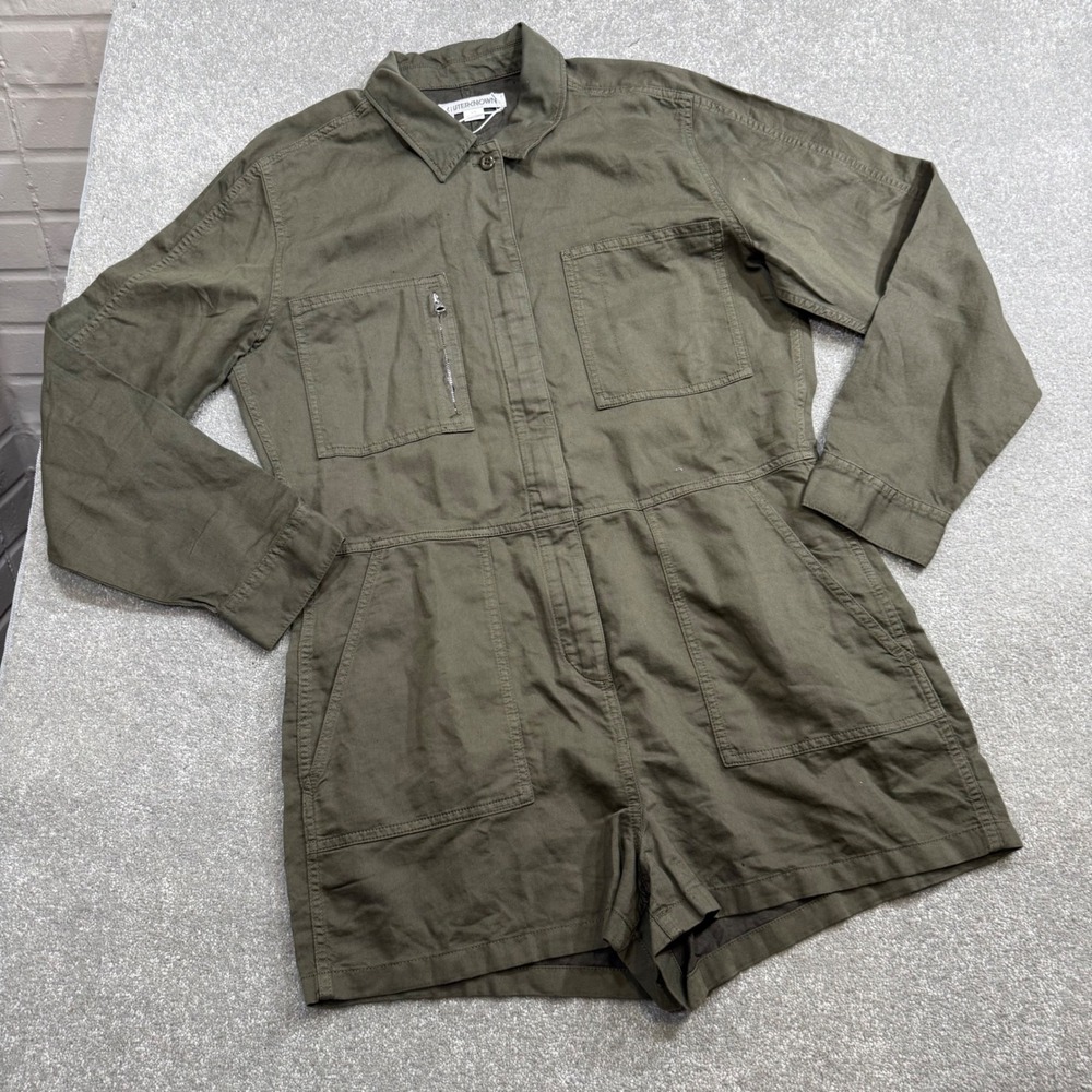 Outerknown Station Suit Shortall Linen Cotton Olive Night Utility Romper NWT L - Picture 4 of 16